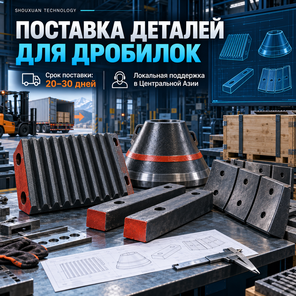 Износостойкие детали дробилок: футеровки, щековые плиты и била Mn13Cr2 / Mn18Cr2 / Cr26