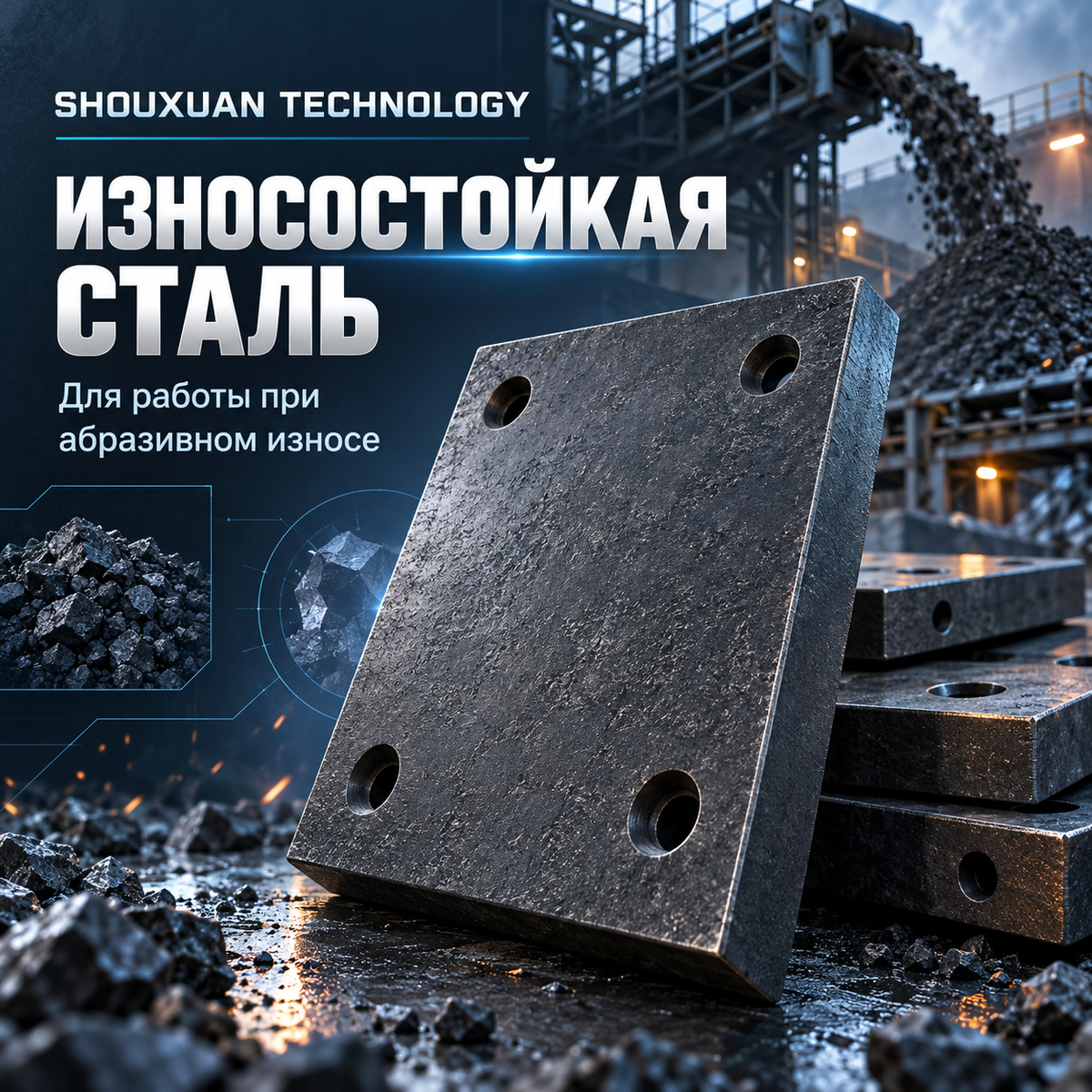 Износостойкие футеровочные плиты для желобов и бункеров