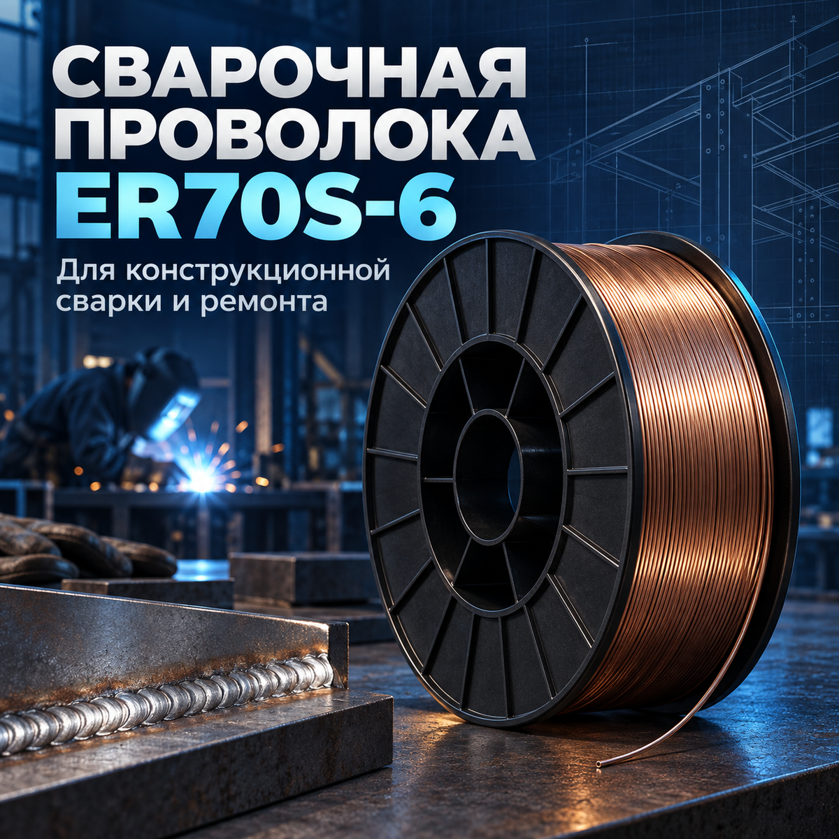 Омеднённая сплошная сварочная проволока ER70S-6 для конструкционной сварки