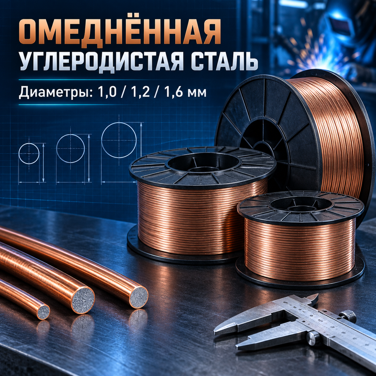 Омеднённая сплошная сварочная проволока ER70S-6 для конструкционной сварки