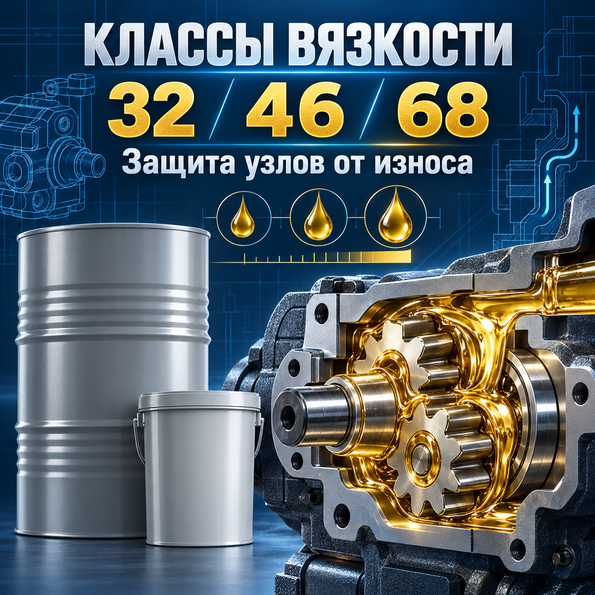 Противоизносное гидравлическое масло L-HM 32 / 46 / 68 для строительной техники