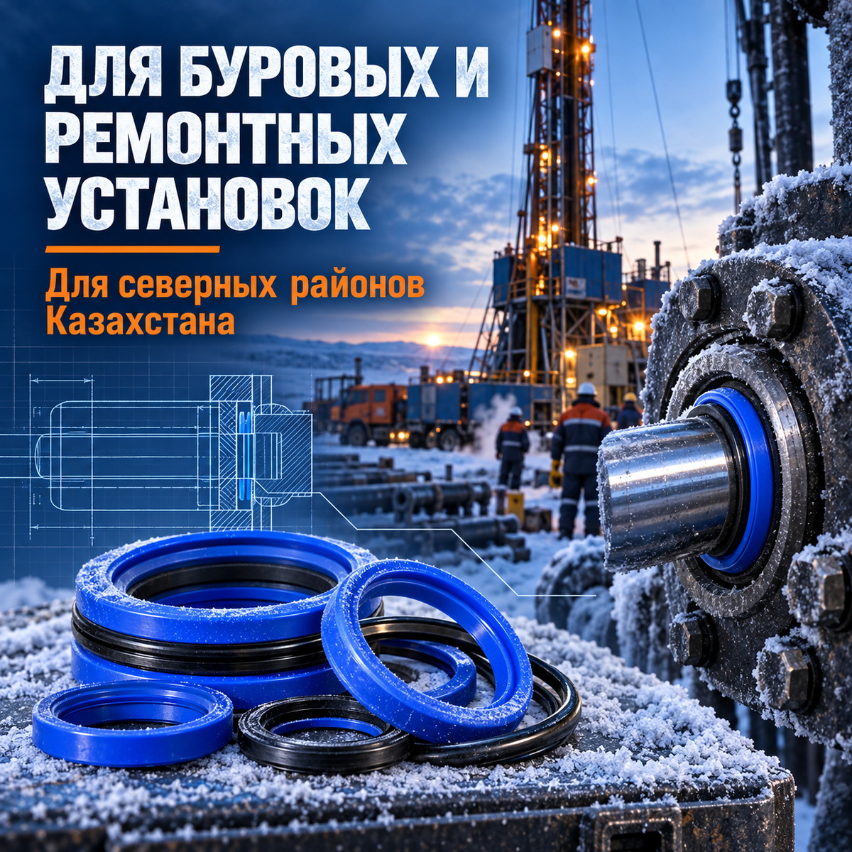 Низкотемпературный комплект уплотнений гидроцилиндра HNBR 90A и PU