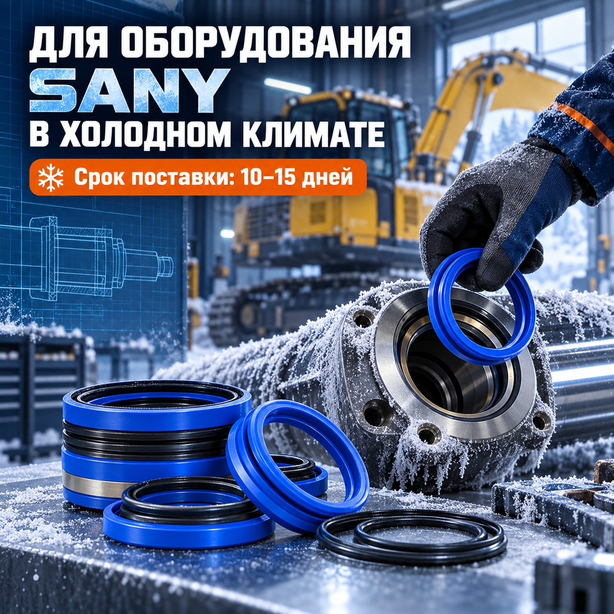 Низкотемпературный комплект уплотнений гидроцилиндра HNBR 90A и PU