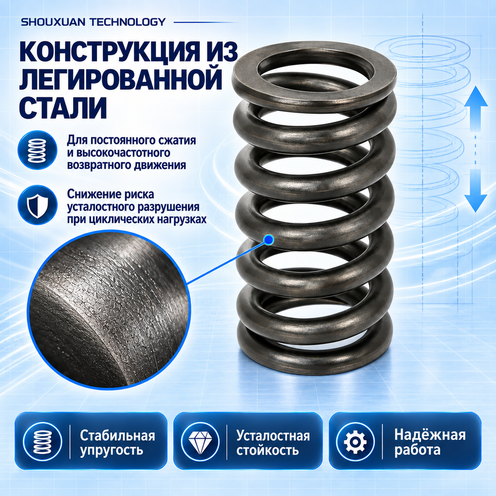 Alloy steel drilling pump valve spring with increased fatigue resistance for EMSCO, Gardner Denver and National, custom manufacturing