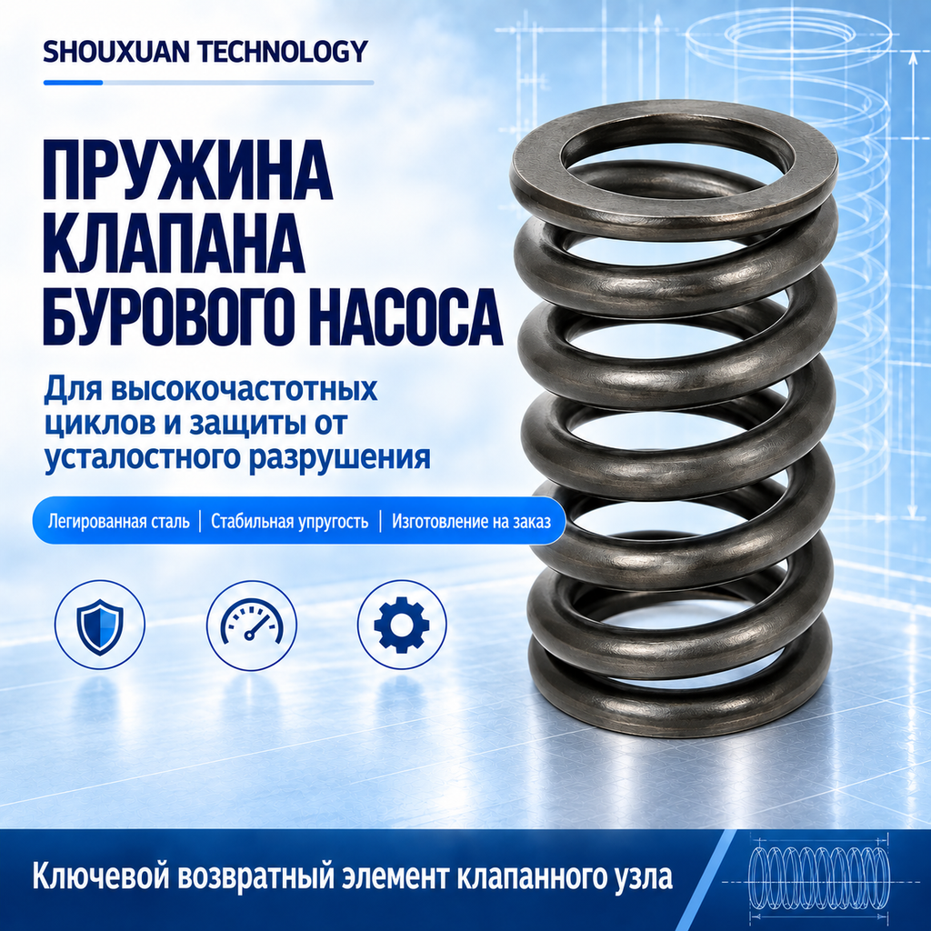 Alloy steel drilling pump valve spring with increased fatigue resistance for EMSCO, Gardner Denver and National, custom manufacturing