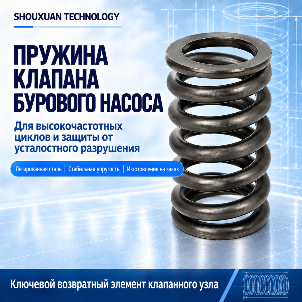 Alloy steel drilling pump valve spring with increased fatigue resistance for EMSCO, Gardner Denver and National, custom manufacturing