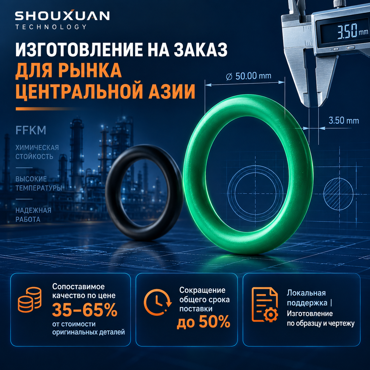 FFKM O-ring, -25~+300°C, for highly corrosive and high-temperature environments, for Cameron/FMC wellhead equipment, NOV wellhead equipment and Jereh acid fracturing equipment, custom manufacturing