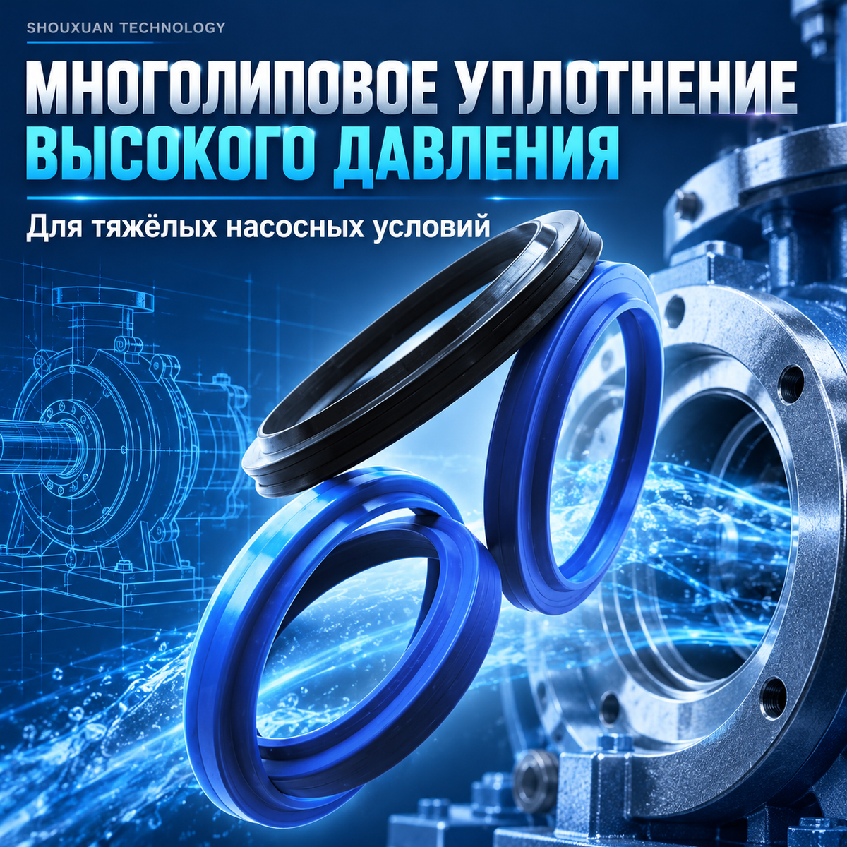 High-pressure multi-lip PTFE + NBR/FKM seal for piston and fracturing pumps