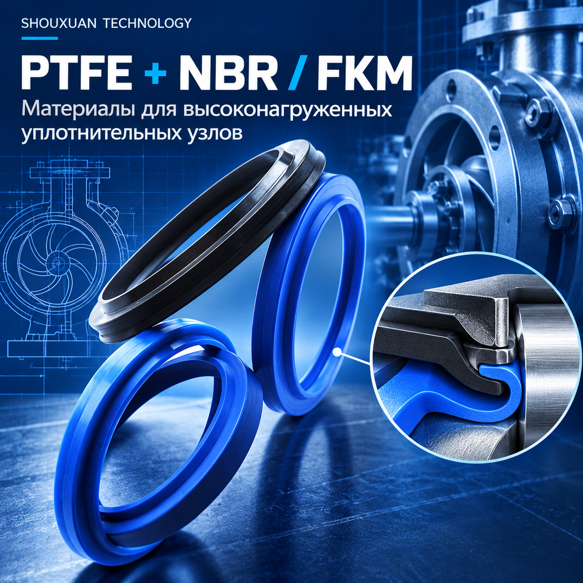 High-pressure multi-lip PTFE + NBR/FKM seal for piston and fracturing pumps