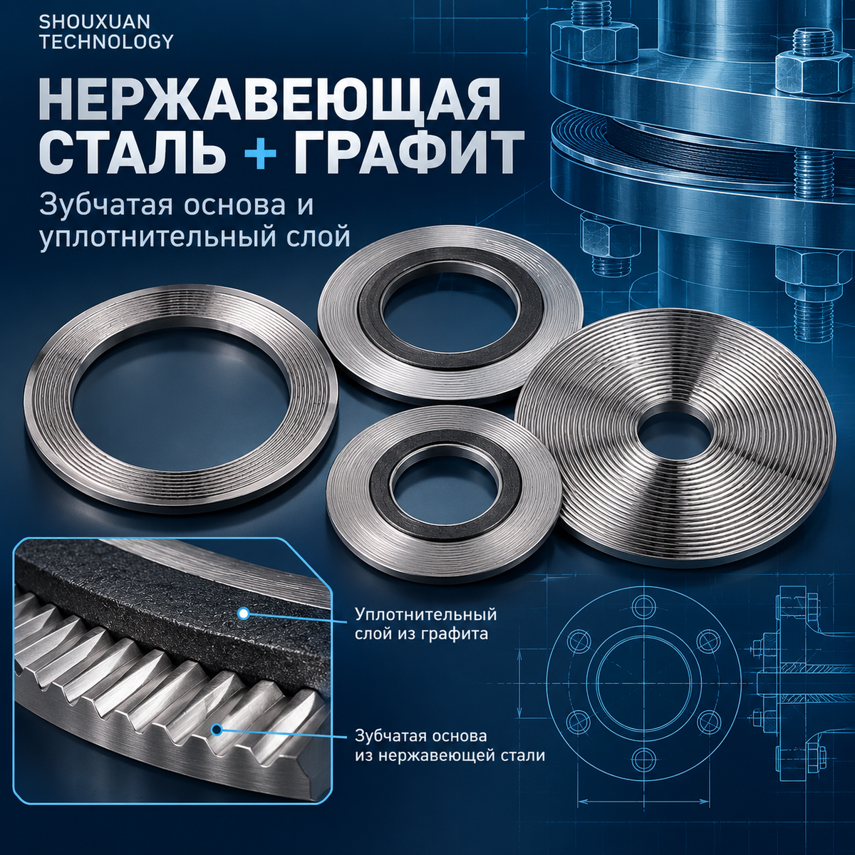Stainless Steel Serrated Gasket with Graphite for High-Pressure and High-Temperature Flanges