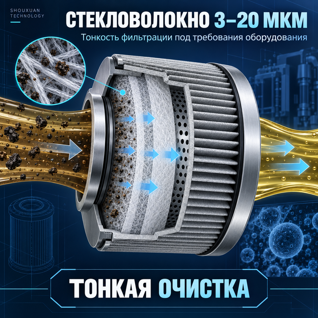 Гидравлический фильтроэлемент из стекловолокна 3–20 мкм для гидравлических систем