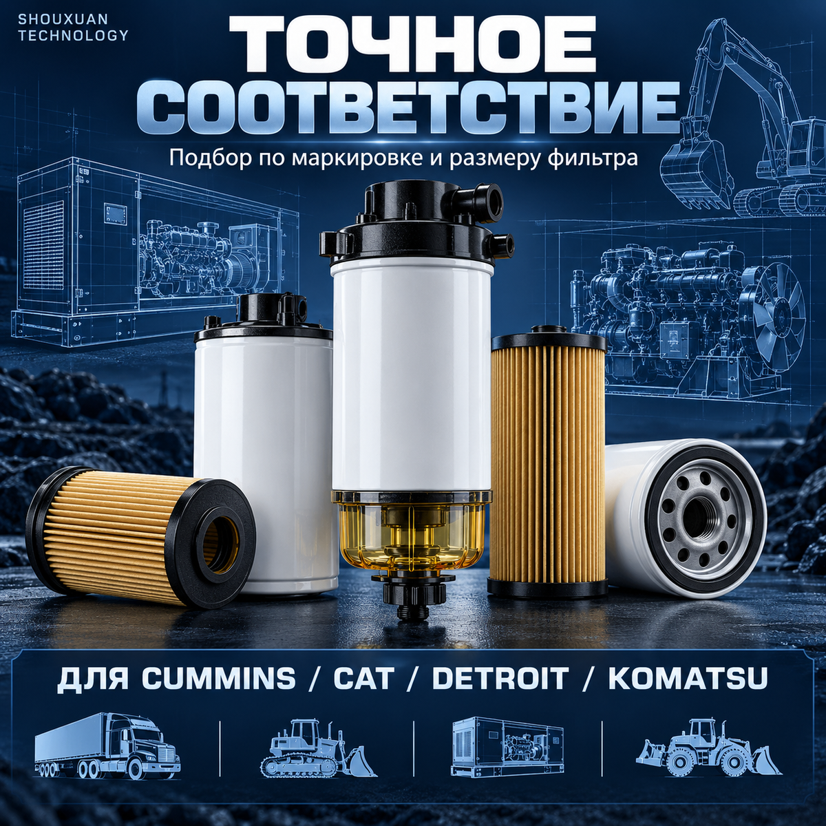 Fuel filter and water separator, three-stage filtration ≥99.5%