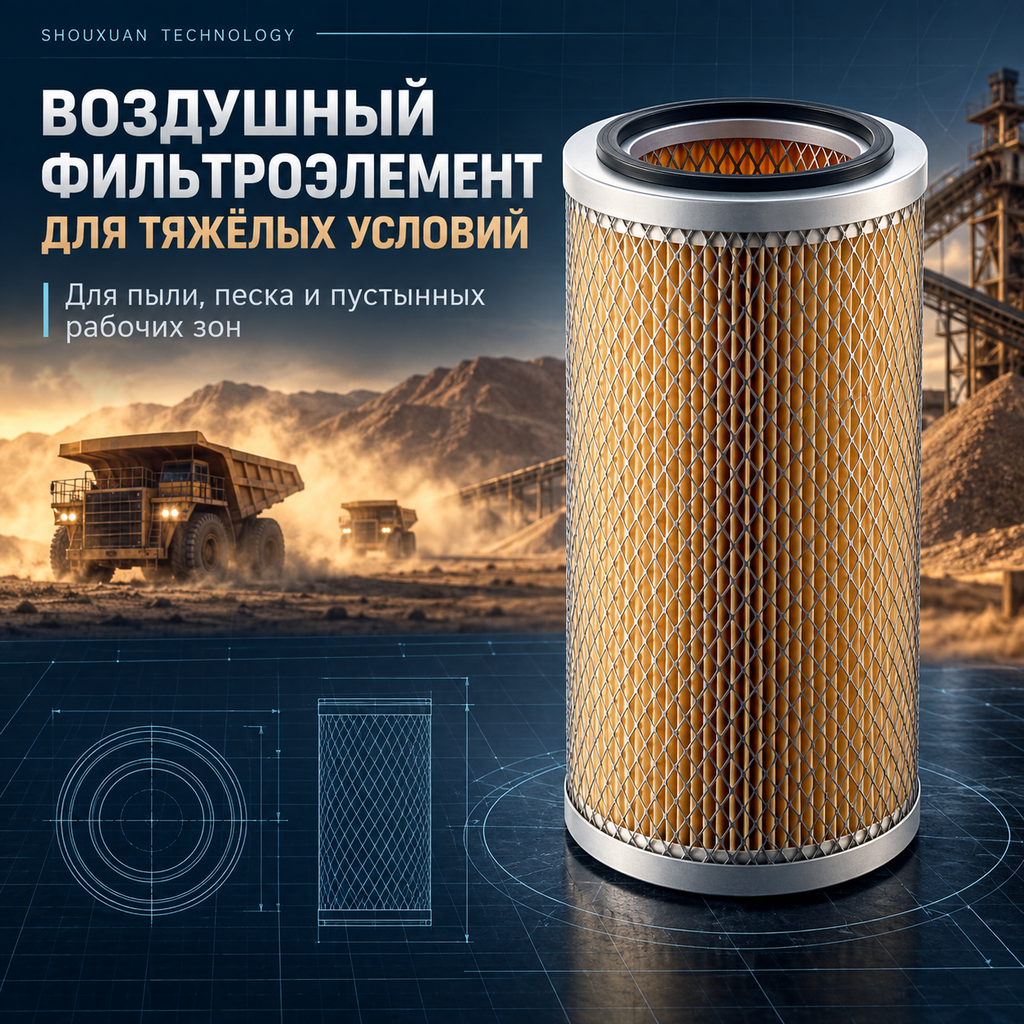 Воздушный фильтроэлемент для тяжёлых и пустынных условий, трёхступенчатая фильтрация ≥99,9% при 3 мкм