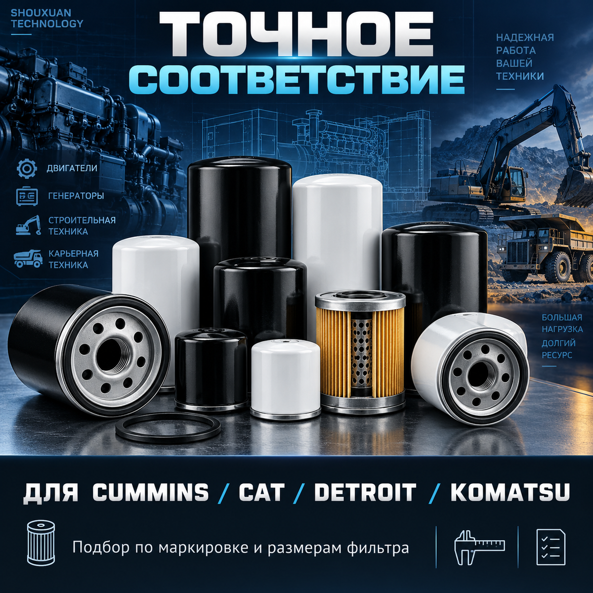 Oil filter element 10–30 µm for diesel engine lubrication system