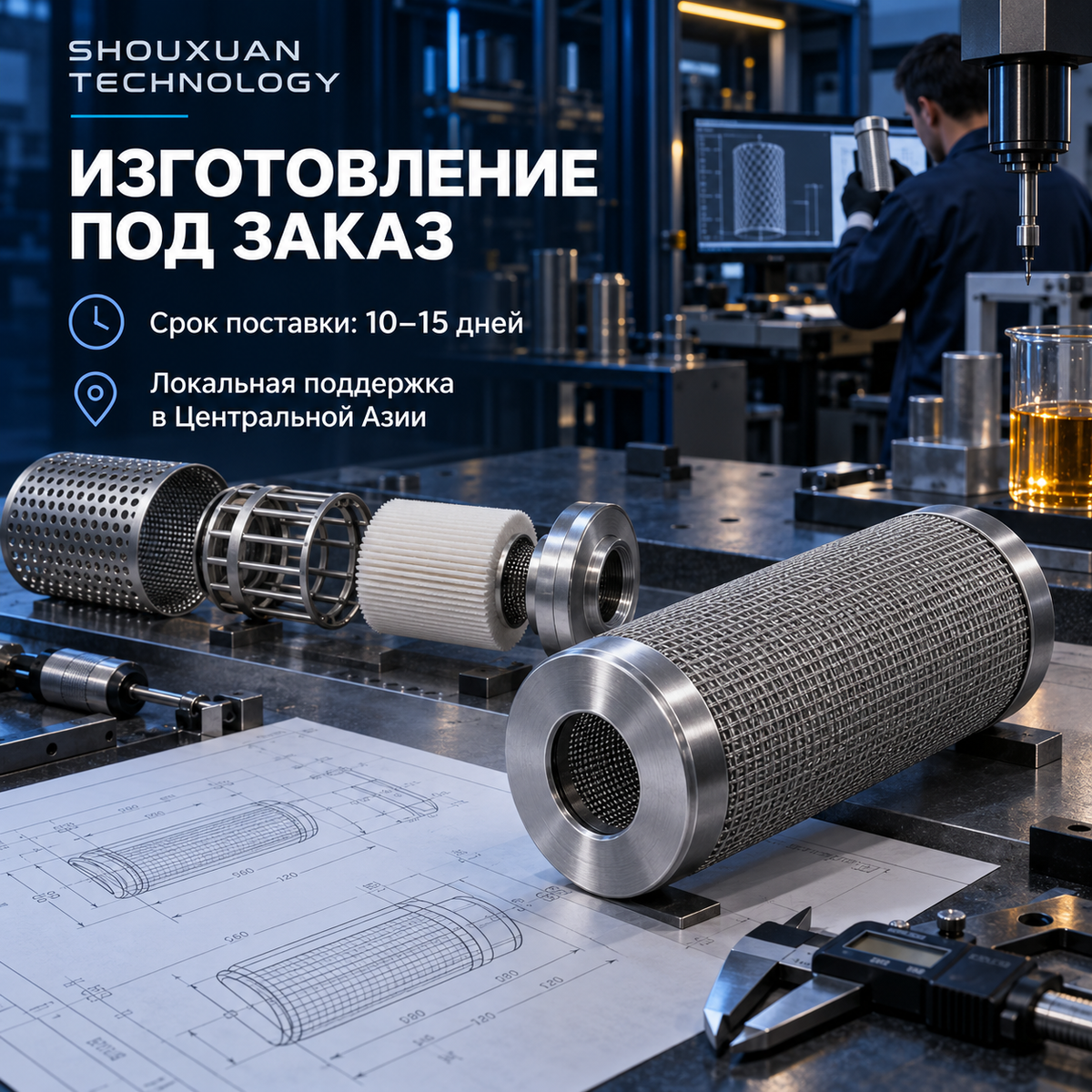 Filter element for valve assembly of drilling/fracturing pump, sintered mesh or fiberglass, 5–50 µm