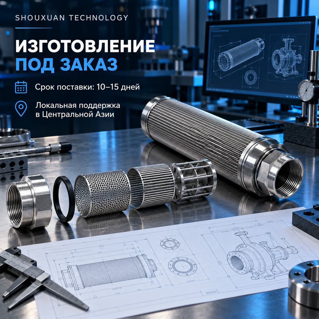 Входной фильтроэлемент насоса закачки воды, спечённая или щелевая сетка, 10–100 мкм