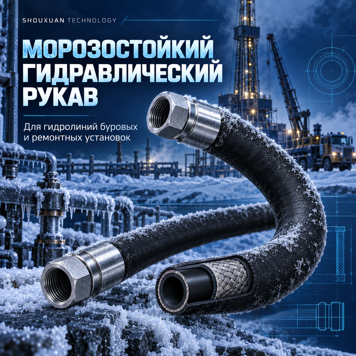 Морозостойкий гидравлический рукав, неопрен, до −60°C