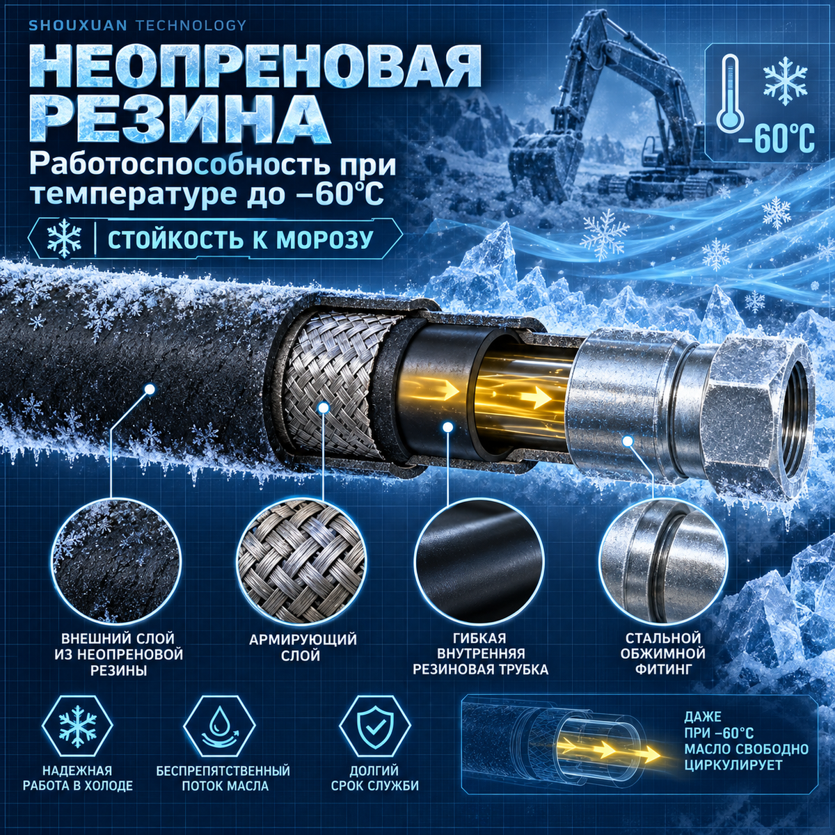 Морозостойкий гидравлический рукав, неопрен, до −60°C