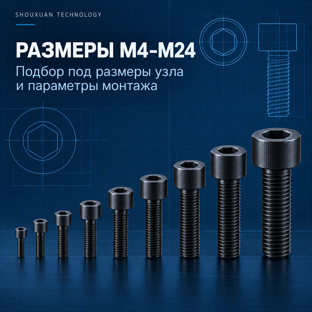 Винты с внутренним шестигранником класса прочности 12.9, M4–M24, для точных соединений