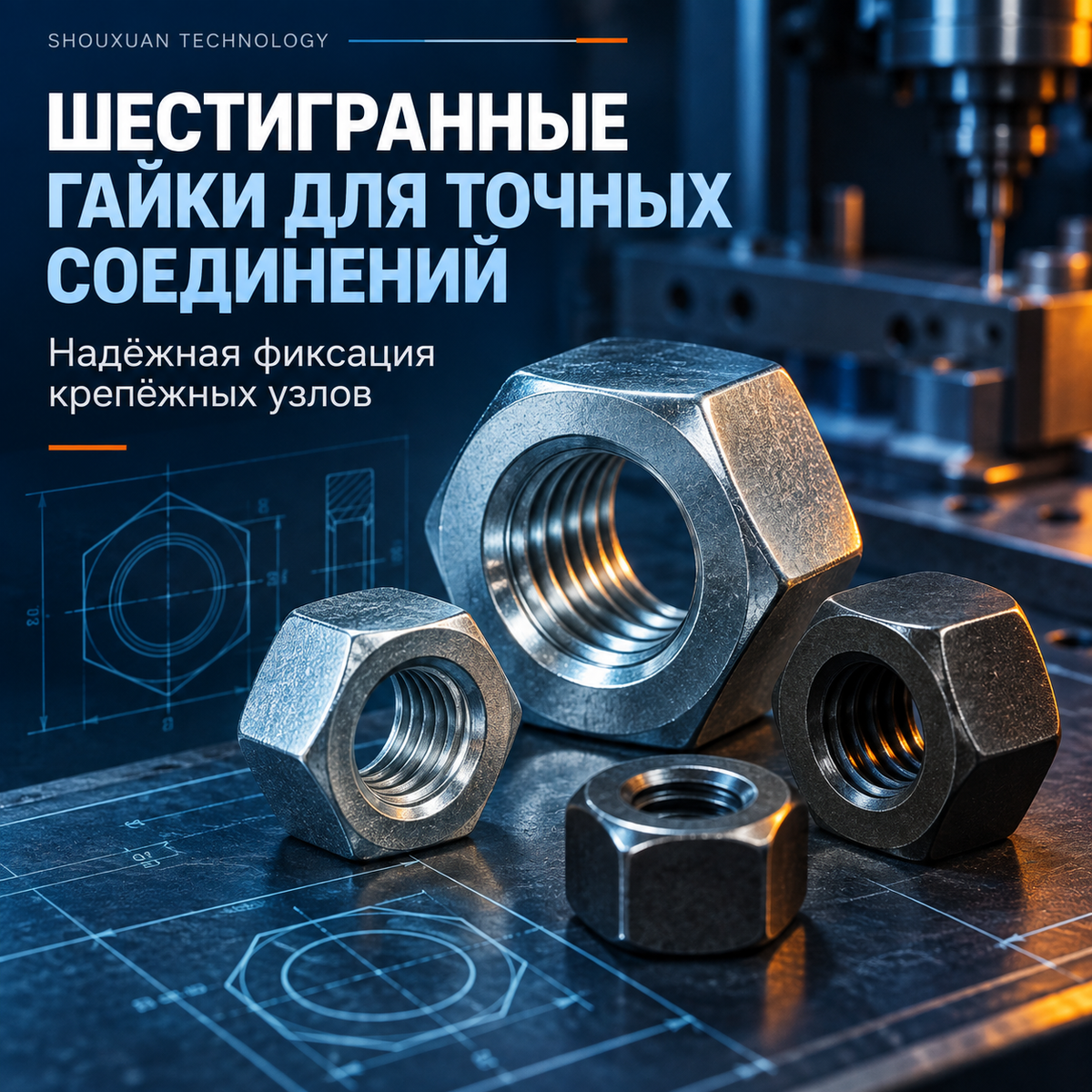 Hex nuts M4–M24 for precision threaded joints