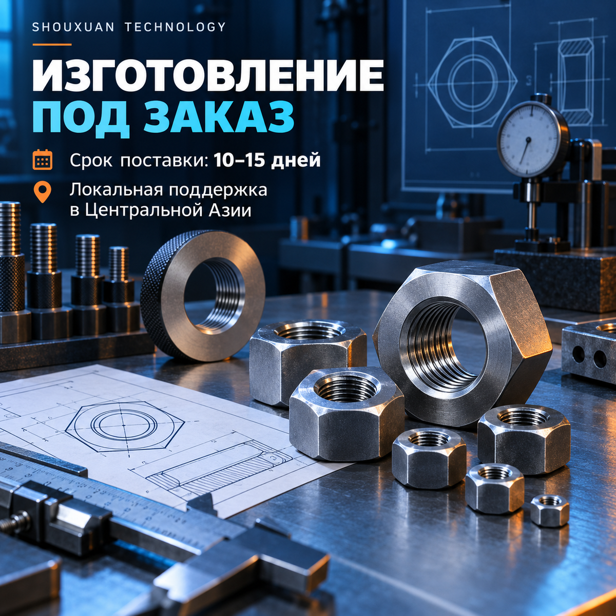 Hex nuts M4–M24 for precision threaded joints