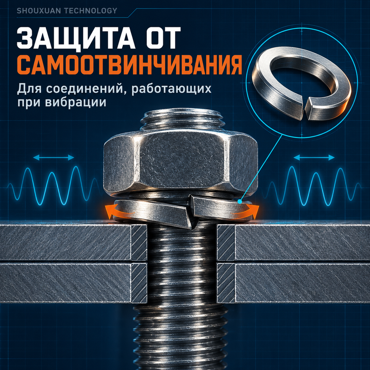 Spring washers 65Mn, M3–M30, for vibration-resistant connections