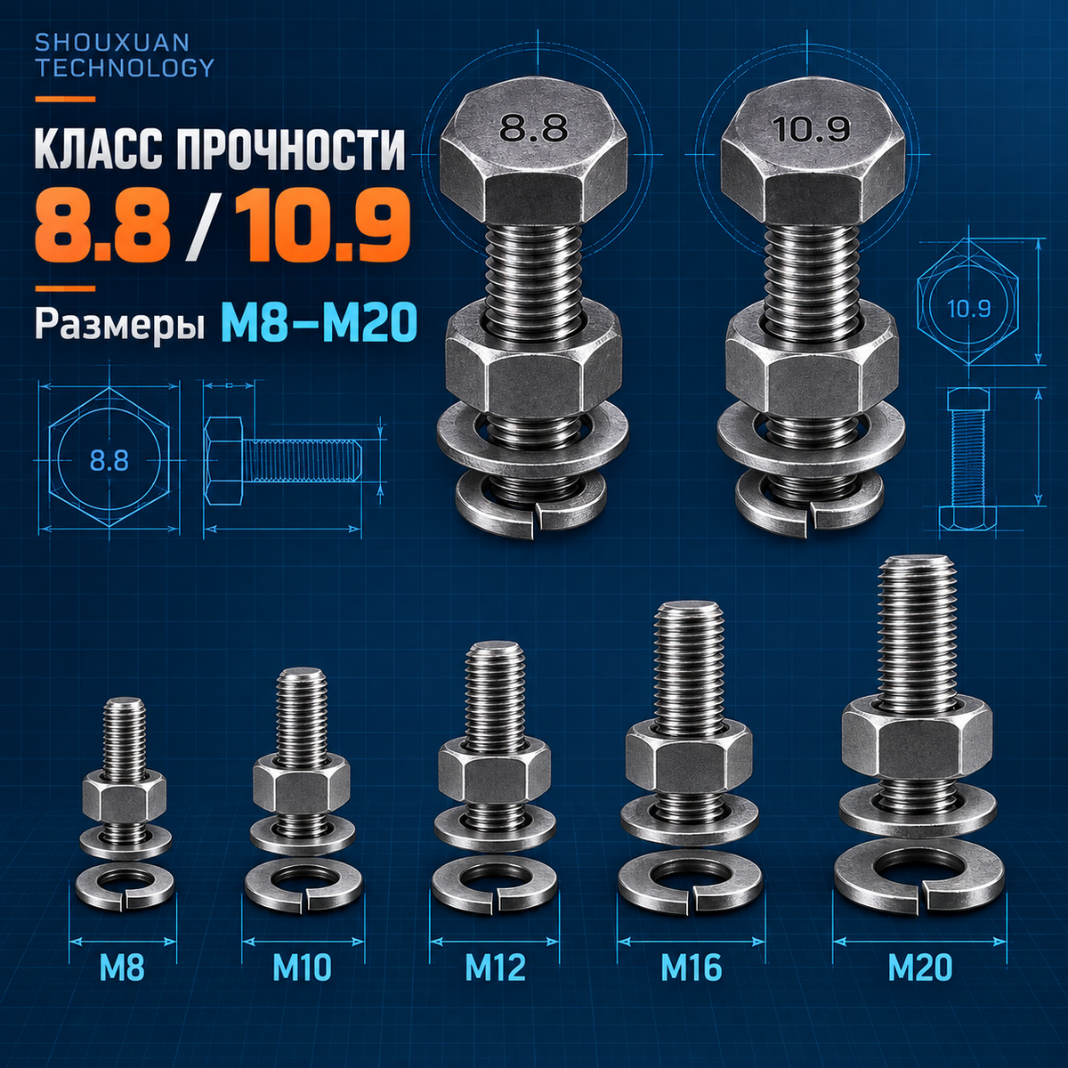 4-in-1 mounting kit, strength class 8.8 / 10.9, M8–M20