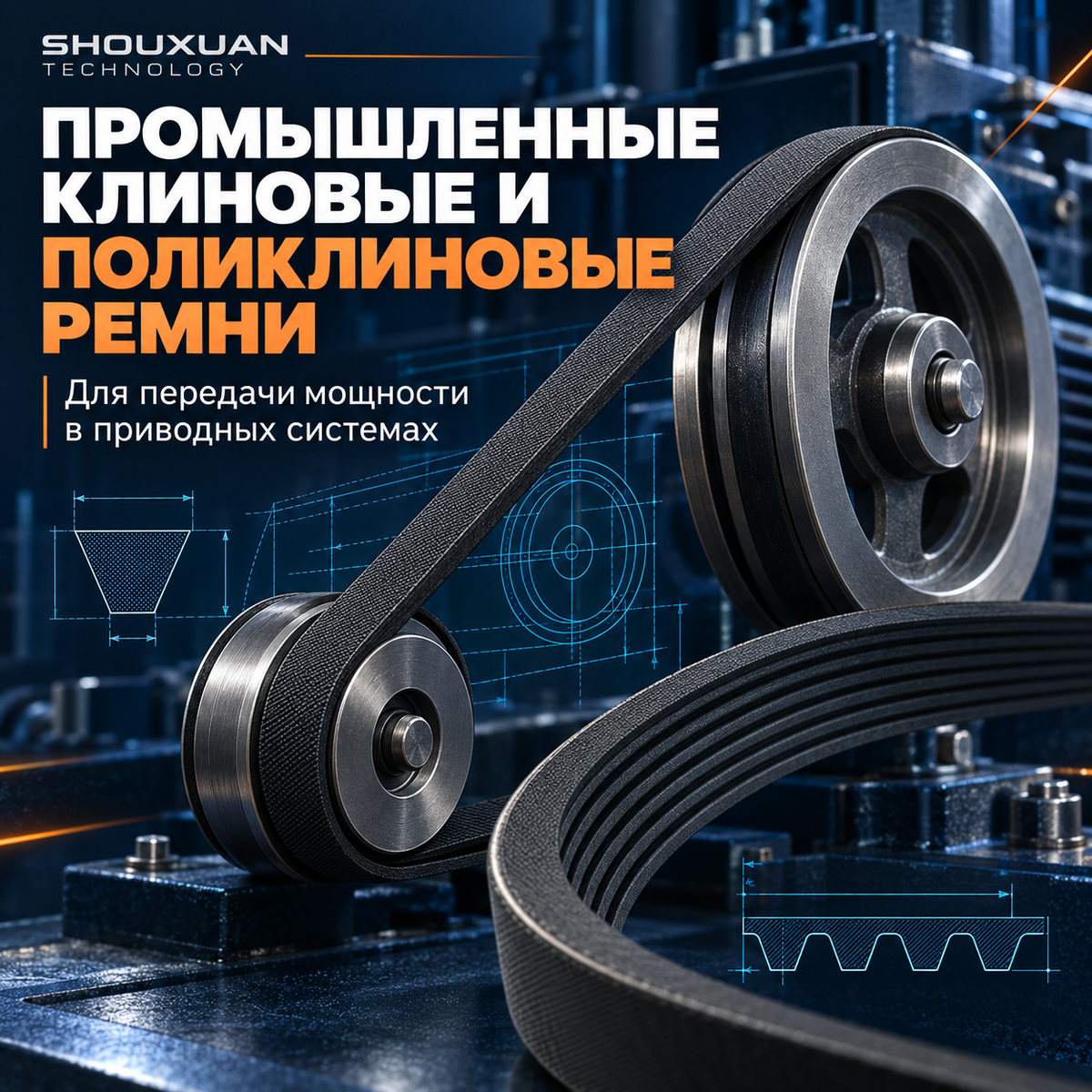 Industrial V-belts and poly-V belts, neoprene/EPDM, for drive systems