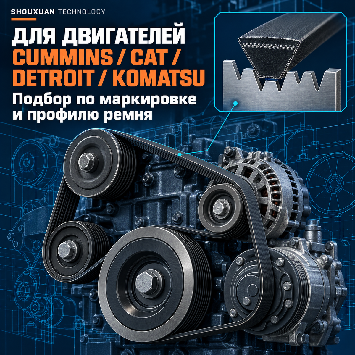 Industrial V-belts and poly-V belts, neoprene/EPDM, for drive systems