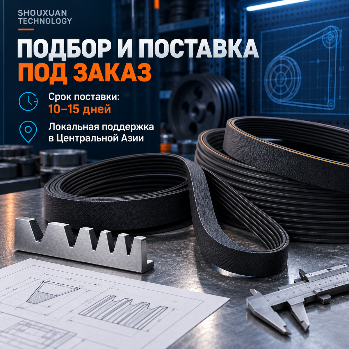 Industrial V-belts and poly-V belts, neoprene/EPDM, for drive systems