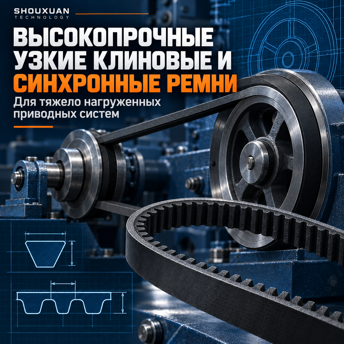 High-strength narrow V-belts and synchronous HNBR belts with aramid cord for heavy-duty drives