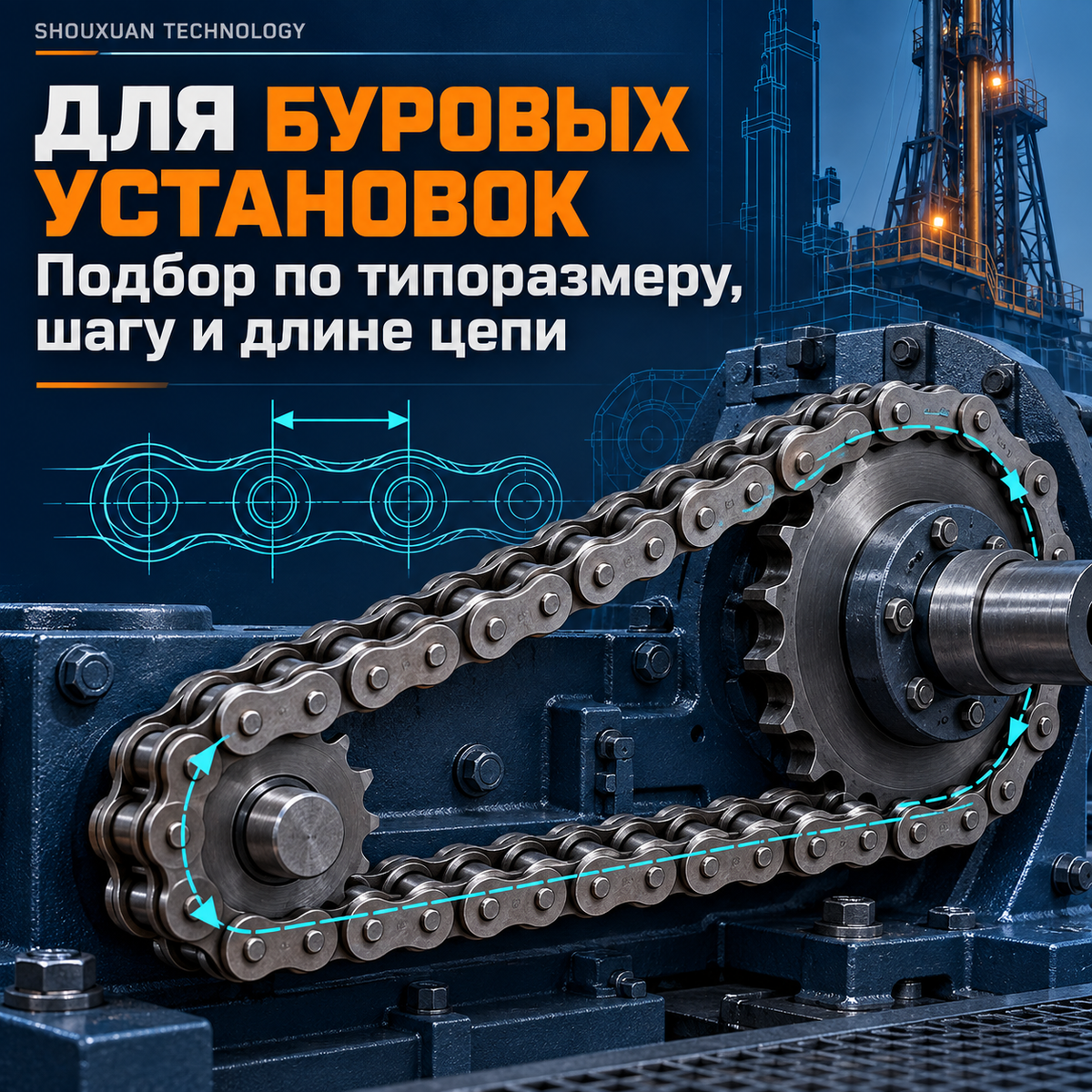 Drive roller chains 06B–32B for conveyors, elevators and drilling rigs
