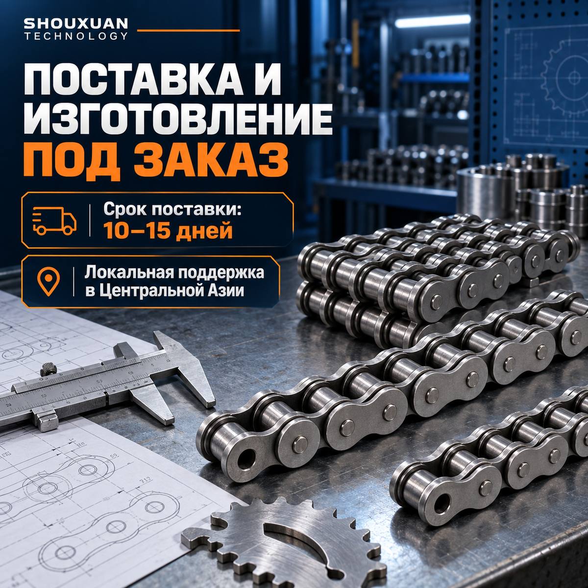 Drive roller chains 06B–32B for conveyors, elevators and drilling rigs