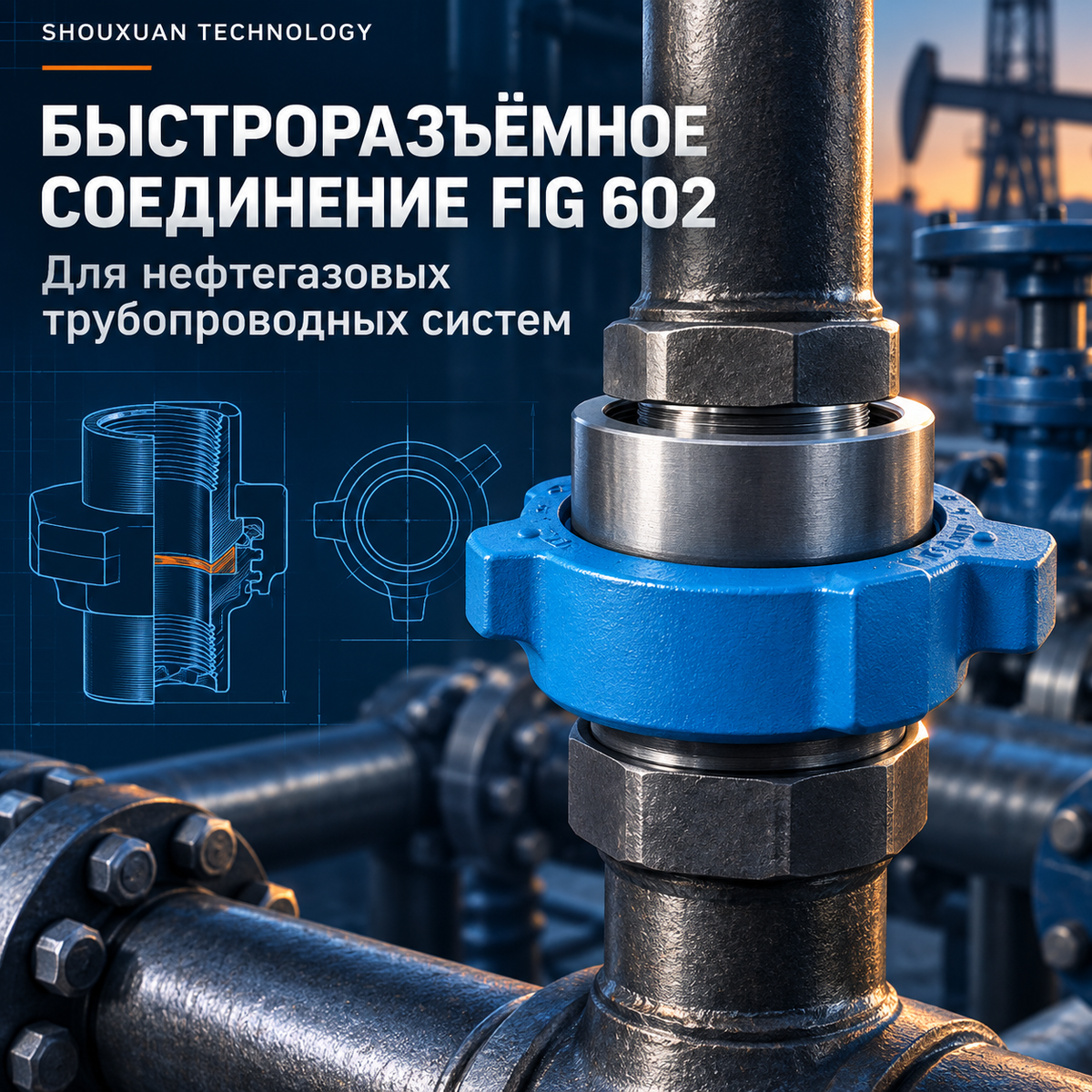 Быстроразъёмное соединение FIG 602, 6 000 psi, AISI 4130, для трубопроводных манифольдов