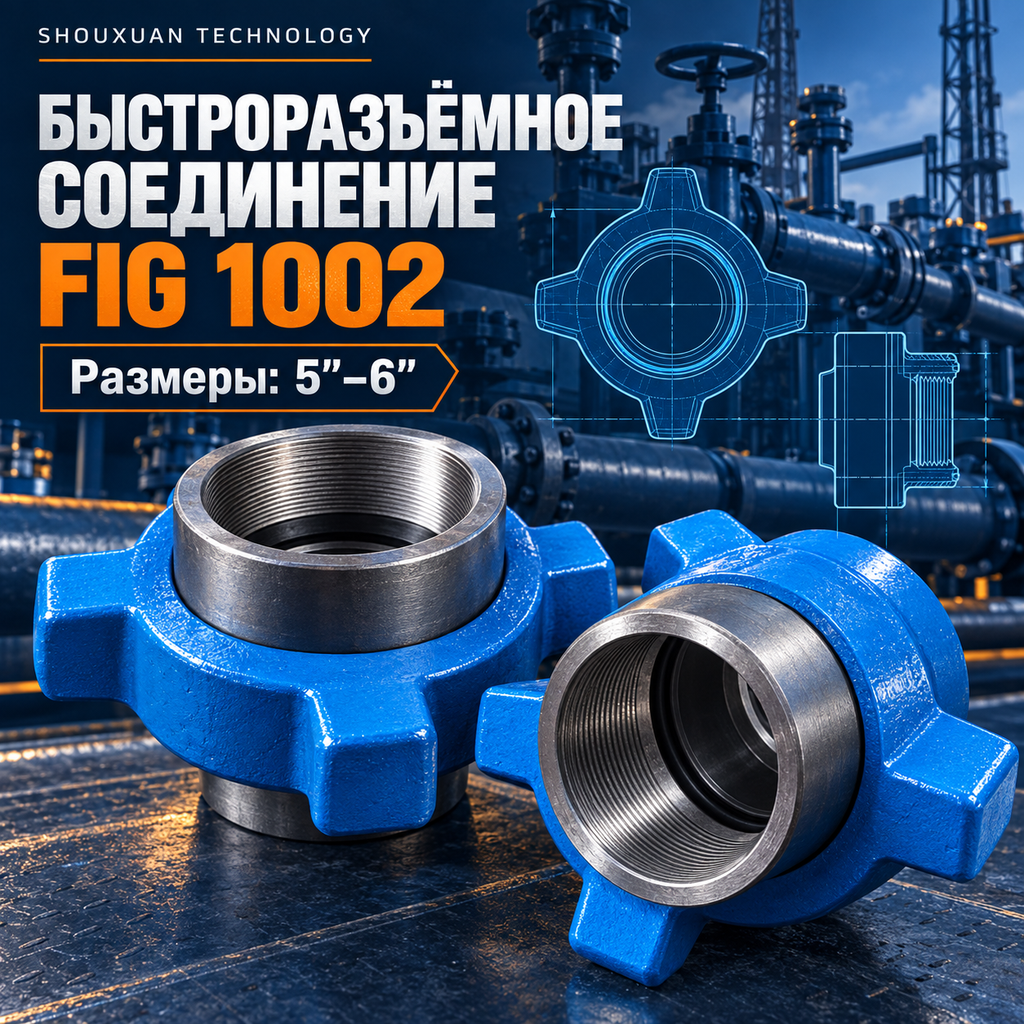 Быстроразъёмное соединение FIG 1002, 5"–6", 7 500 psi, AISI 4130, для манифольдов