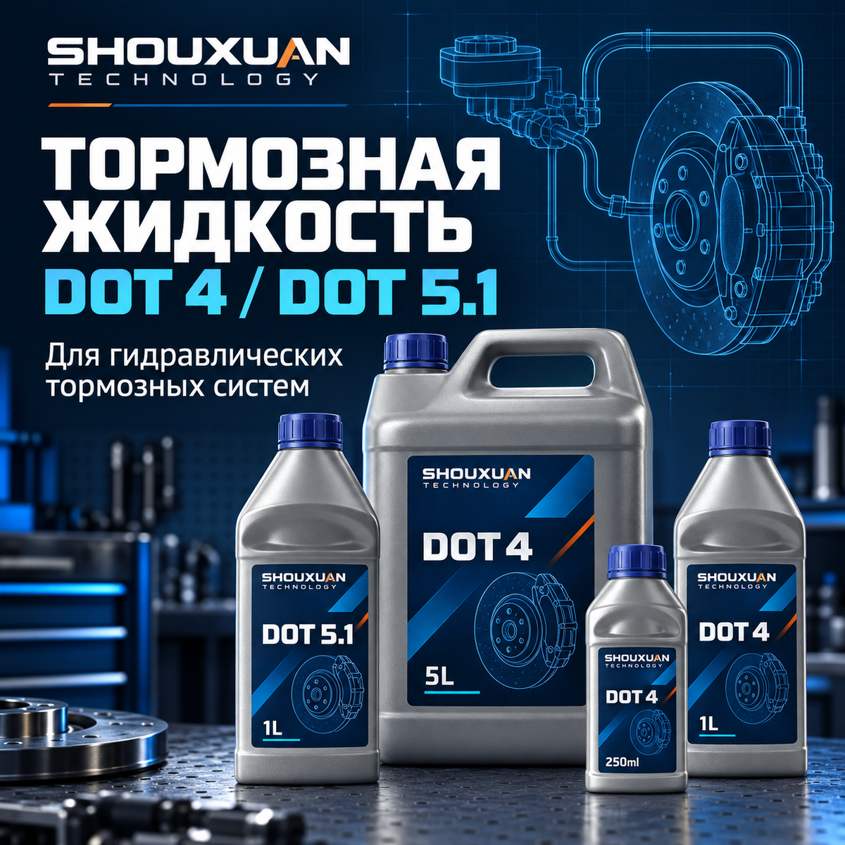 Brake fluid DOT 4 / DOT 5.1 for hydraulic braking systems of heavy equipment
