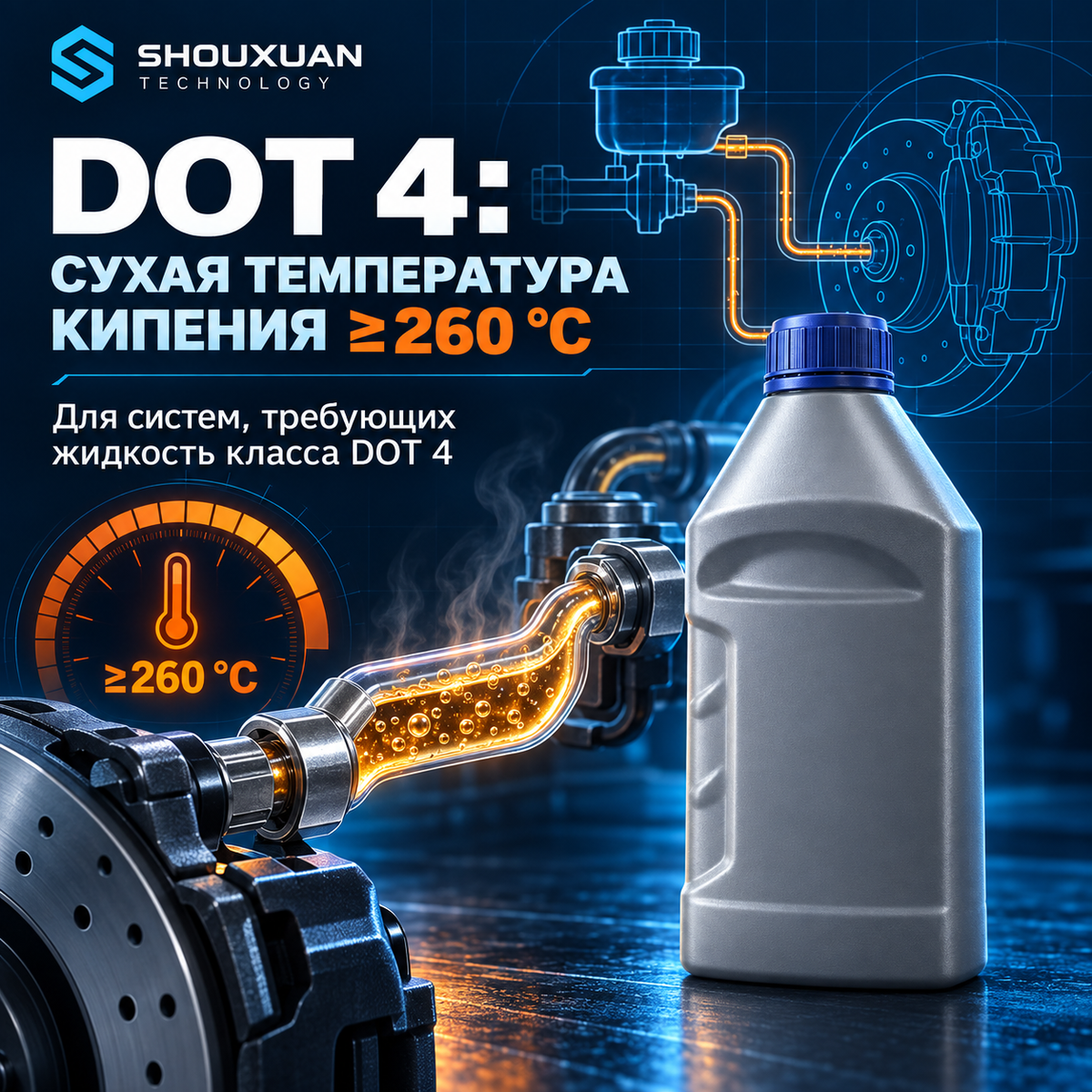 Brake fluid DOT 4 / DOT 5.1 for hydraulic braking systems of heavy equipment